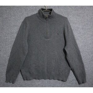 Polo Ralph Lauren Sweater Men Large Gray Wool Cashmere Mock 1/2 Zip Pullover